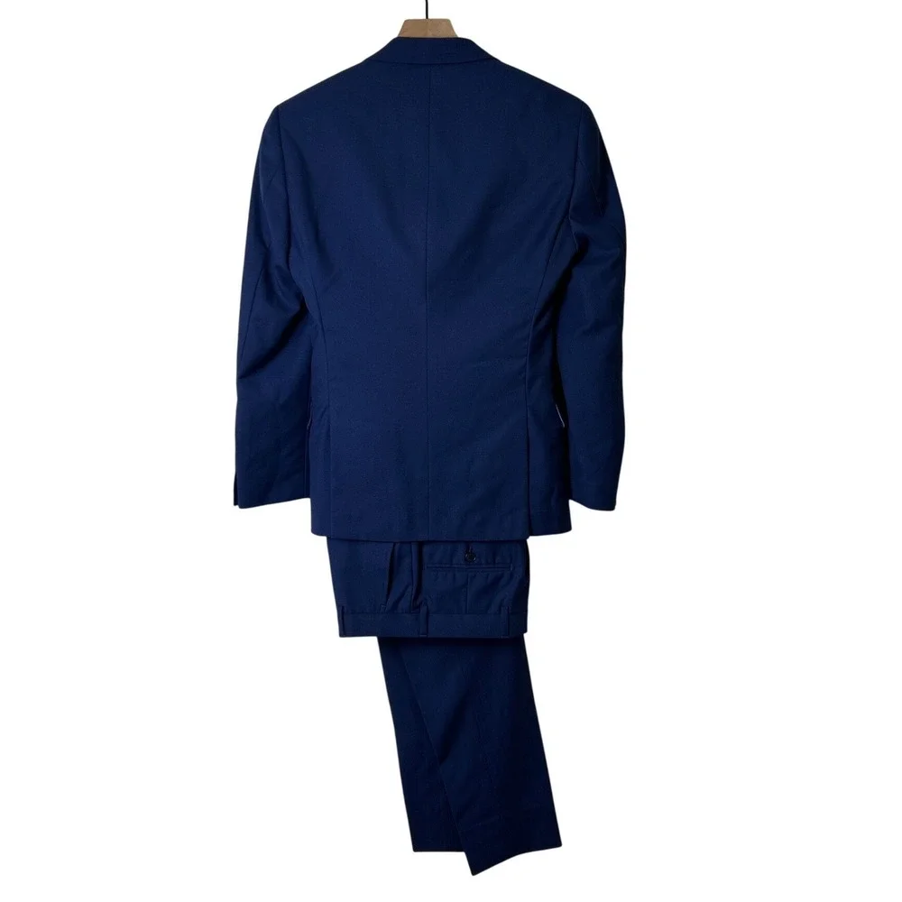 Renoir Mens Slim Fit 2 Button Flat Front 2 Piece Suit Size 34/28 Royal Bluel